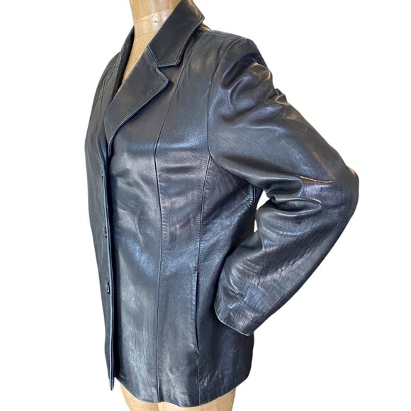 VTG SIENA 100% Genuine Soft Leather Jacket  Blazer Sz 16  Black #83G - Picture 5 of 9